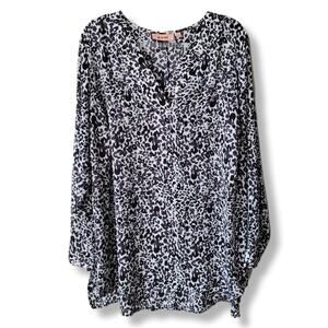 Women EVRI Black White Print Blouse Top 1X Flowy Career Casual Classic Relaxed